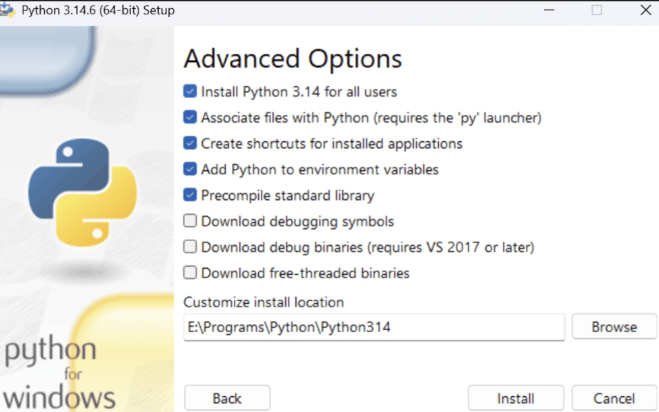 Python 安装步骤 4：Advanced Options 高级选项页